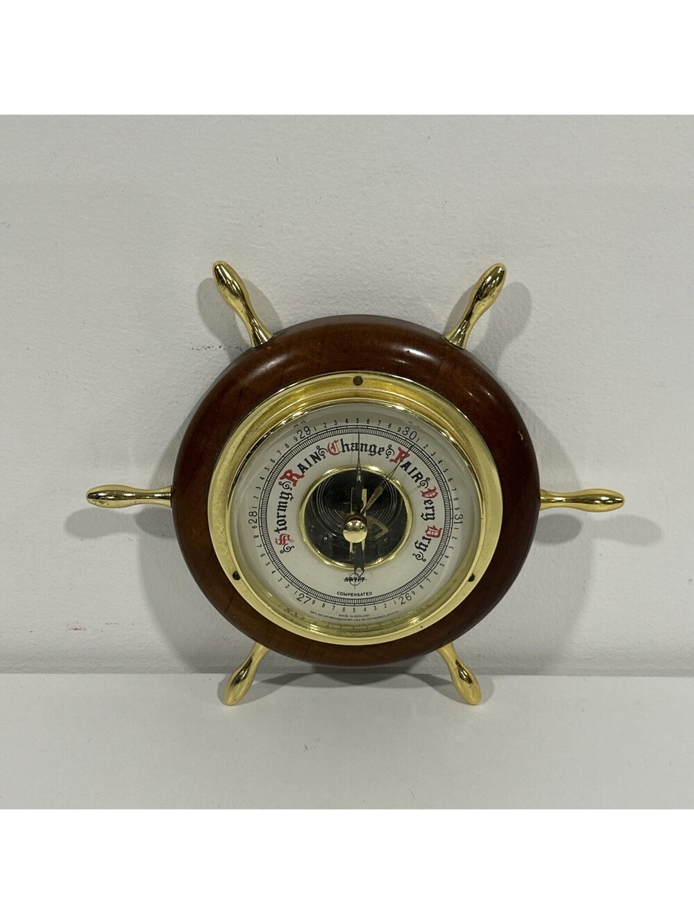 SWIFT Ships Wheel Nautical Weather Station Barometer Vintage